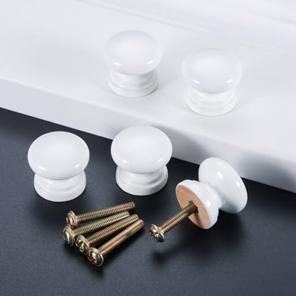dophee 10Pcs Mini Round Wooden Knobs for Drawer Cabinet, 0.94"x0.87", White - color: White