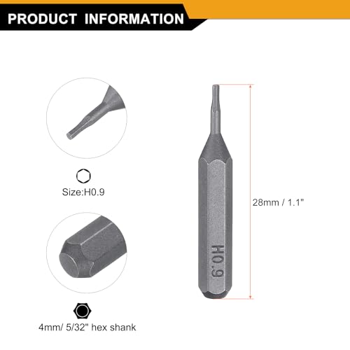 HARFINGTON 3pcs H0.9 Hex Screwdriver Bit 5/32" Hex Shank 28mm Length - size: H0.9