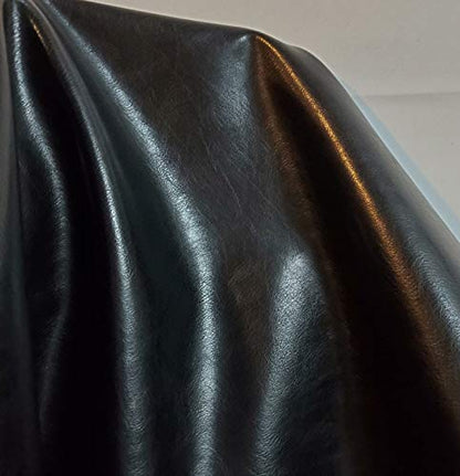 NAT Leathers | Black Smooth Soft Faux Vegan Leather Fabric PU Peta Approved Vegan | 1 Yard (36 x 54 inch Wide) Cut by Yard | Synthetic Pleather 0.9 mm Nappa Upholstery | 36"x54" - color: Black Small Grain