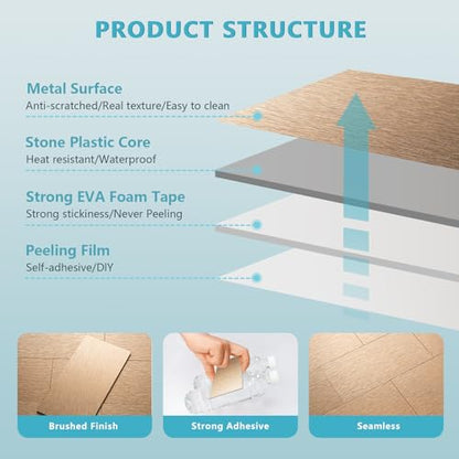 Vamos Tile 100-Pack Peel and Stick Backsplash Tile,3" x 6" Subway Tile - color: Brushed Rose Gold