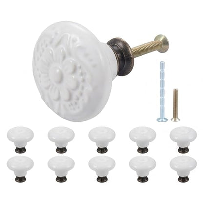 10 Pcs Ceramic Knobs Retro Vintage Drawer Pulls Cabinet Dresser Door Knobs