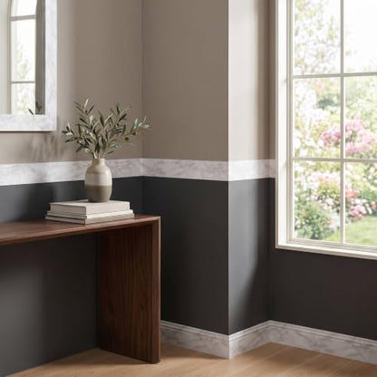 Marble Wallpaper Border (High Gloss, Carrara White) 3.9" x 393.7" - color: Carrara White (High Gloss), size: 3.9" x 393.7"