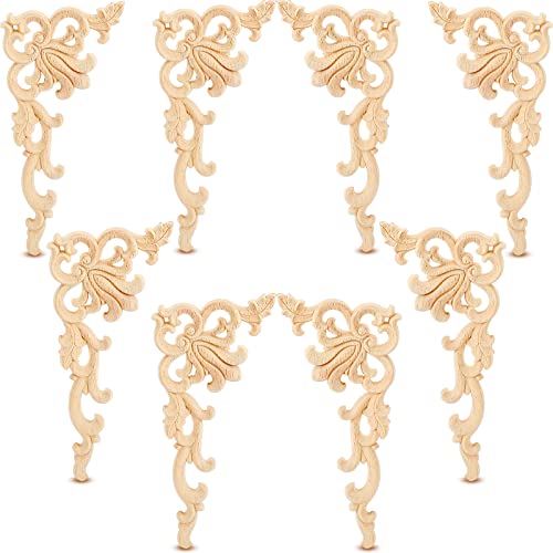 Yulejo 8 Pcs Wood Appliques and Onlays for Furniture, Corner Floral