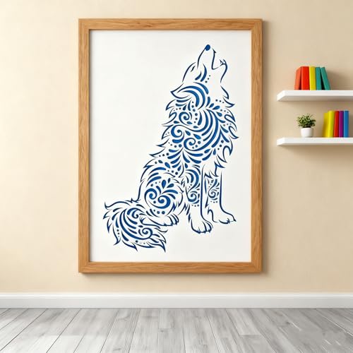 TIAMECH A4 Reusable Mandala Wolf Stencil for Painting - style: Sit Wolf