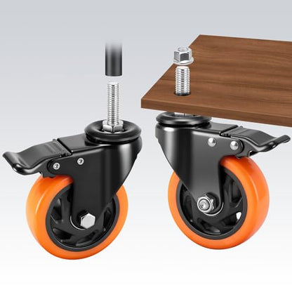 4 Inch Caster Wheels,Threaded Stem Casters Set of 4 Heavy Duty with Brake - size: 4"8pack