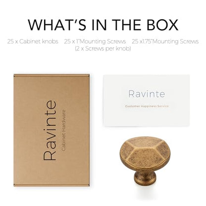 Ravinte Antique Brass Round Cabinet Hardware Knobs,Zinc Knobs,25 Pack - color: Antique Brass