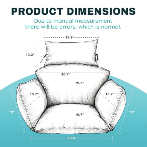 Egg Chair Cushion Replacement, Waterproof Thicken Hanging Egg Swing Chair Cushion for Outdoor Furniture, Wicker Rattan Hammock Basket Cushion with Headrest Pillow 47x31.5x4.7 inch(Teal) - color: Teal