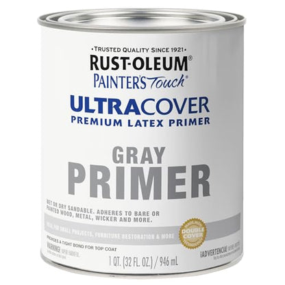 Rust-Oleum Brush On Painter's Touch Latex Paint, Flat Gray Primer - color: Flat Gray Primer, size: 1 Quarts (Pack of 1)