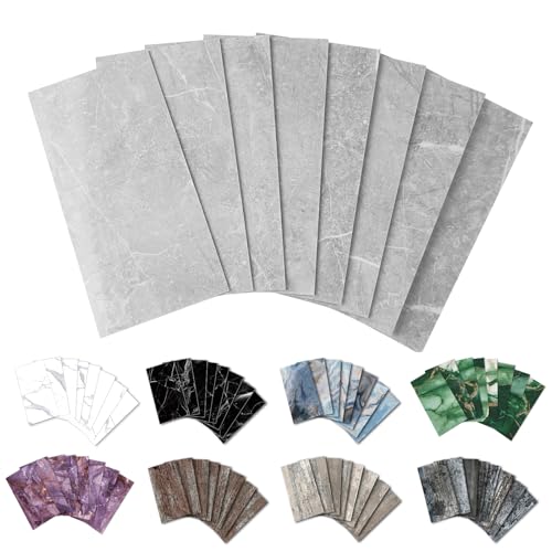URCOLOR 32-Piece Peel and Stick Backsplash Wall Tile, 4"x 8" PVC Glossy Gray Marble Stick on Subway Tiles for Kitchen, Bathroom, Laundry Room, Camper, Fireplace - color: Glossy Gray Marble, size: 4" X 8“ X 32pcs