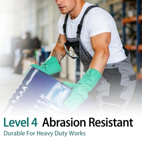 15 Mil Chemical Resistant Nitrile Gloves, Latex free Durable Cleaning Gloves, Resist Acid, Alkali, Solvent and Oil - color: 1 Pair-green, size: Medium