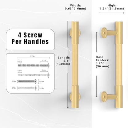 10 Pack Brushed Gold Cabinet Pulls 3.75 Inch(96mm) Kitchen Cabinet Handles Solid Heavy Duty Drawer Pulls - color: Brushed Gold, size: 3.75" Hole Center