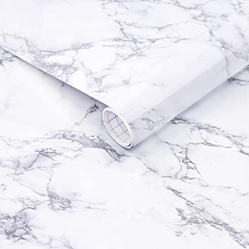 Arthome White Marble Peel and Stick Wallpaper Removable for Countertop - color: White Marble, size: 11.8" x 100"