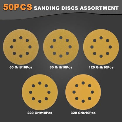 4 Pack Interface Pads + 50Pcs 5 Inch 8 Hole Hook & Loop Sanding Discs