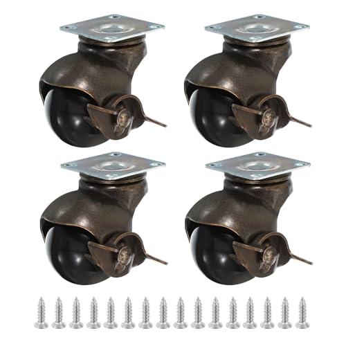 PATIKIL 1.5 Inch Ball Caster Wheels with Brake, 4 Pack 360° Rotating Swivel Top Plate Wheels 298 lbs Total Capacity Locking Caster with M4 Screws for Furniture Table Cabinet Bronze - color: Bronze, size: 1.5 Inch