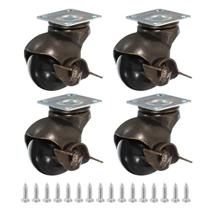 PATIKIL 1.5 Inch Ball Caster Wheels with Brake, 4 Pack 360° Rotating Swivel Top Plate Wheels 298 lbs Total Capacity Locking Caster with M4 Screws for Furniture Table Cabinet Bronze - color: Bronze, size: 1.5 Inch