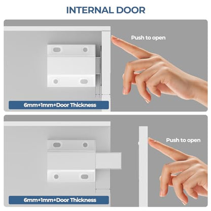 Tonitrui Magnetic Push Latches Without Nail Installation, Push to Open Door Latch, Magnetic Touch Latches, Kitchen Door Push Release Latch for Cabinet Door Closure and Popping Open (White 4 Pack)