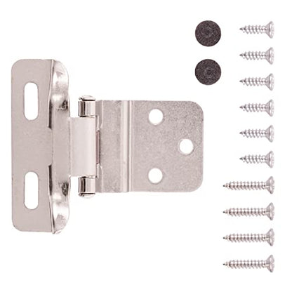 Hickory Hardware P61030F-SN Self Closing Semi-Concealed Hinge 1/4 Inch Overlay, 3/8 Inch Inset - Easy Installation - 170° Opening Angle Face Frame Cabinet Hardware Hinge - Satin Nickel 1 Pair