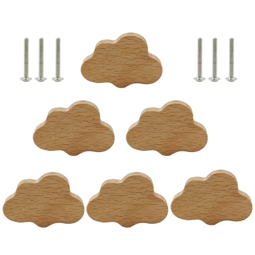 Cloud Shaped Wooden Knobs, Small, 60 x 40 mm, 6Pcs - size: 60 x 40 mm
