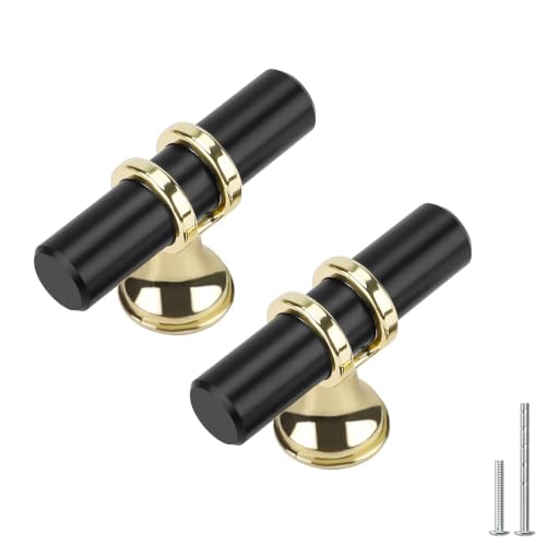 Haliwu 10Pack Black and Gold Cabinet Knobs - color: Black&Gold, size: 2-inch (50mm) single hole