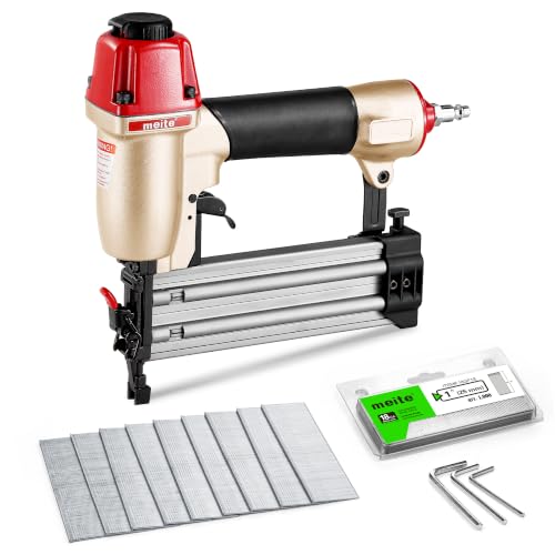meite F50C Pneumatic Brad Nailer Kit Includes 1,000 Pcs 18 Gauge Brad Nails 1-Inch, Compatible with 5/8" to 2" Brad Nails, Ideal for Trim Work, Furniture Building & Finish Applications
