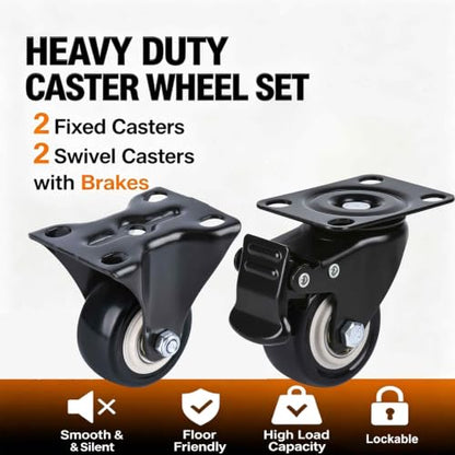 2 Inch Heavy Duty Plate Casters (2 Fixed+2 Locking Swivel) Set of 4 - color: 2 Swivel with Brake + 2 Rigid