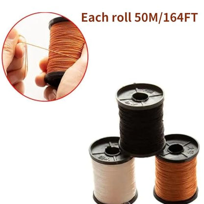 Frdhee 7PCS Leather Sewing Awl Needle with Copper Handle, Upholstery Repair Kit 3 Rolls 50 M Nylon Cord Thread and 2PCS Thimble for Handmade Leathercraft Sewing Tools Shoes Repair