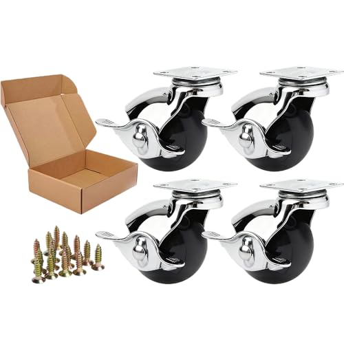 ENYKE 2" Ball Caster Wheels with Side Locking, Vintage Wheels for Furniture 360LBS, Chrome-Plated Silver Swivel Casters Set of 4 for Coffee Table, Ottoman, Incompatible with Most Small Chair Legs - color: Silver-L, size: 2 in