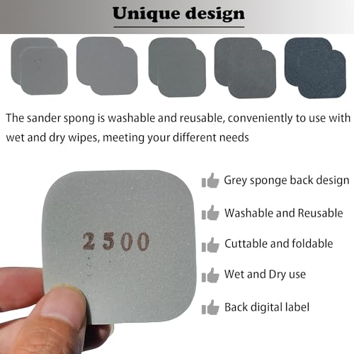 Tonmp 54 PCS 2 x 2 Soft Touch Sanding Pads, Mesh Sanding Polishing Pads Hand Sander Blocking from 320 to 3500 Grits Sander Sponge for Plastic Sanding Acrylic Materials (54 Pack)