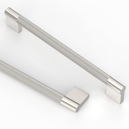 Asidrama 10 Pack 10 inch Brushed Satin Nickel Knurled Cabinet Handles - color: Brushed Satin Nickel, size: 10" Hole Center(254mm)