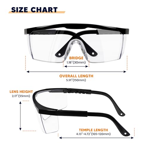 Clear Safety Glasses 12 PACK Adjustable Temples Safety Goggles Anti-Fog Impact Resistant UV Protection Wide Vision Protective Eyewear for Industrial Work, Laboratory, Woodworking