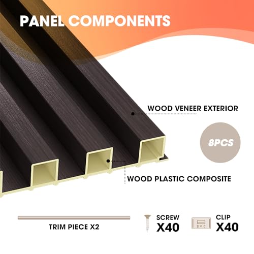 OUZUGIE WPC Acoustic Slat Wall Paneling, 8-Pack 96 x 6 Inches - color: Walnut, size: (High)96“ x 6"