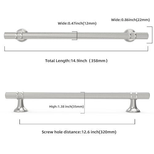 10 Pack 12-5/8 Inch Cabinet Pulls knurled Brushed Satin Nickel Kitchen Cabinet Handles Aluminum and Zinc Alloy Drawer Pulls Solid Cabinet Hardware - color: Brushed Satin Nickel Knurled, size: 12-5/8'' Hole Center(320mm)