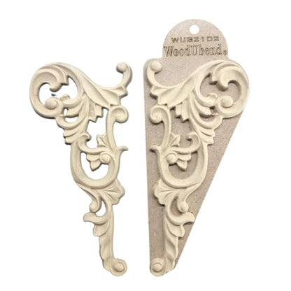 WoodUbend WUB2102 Set of Corner Scrolls Appliques - Heat Bendable & Flexible Wood Onlays 20x9cm - DIY Craft, Furniture & Home Decor - Easy to Apply & Paint - Reusable & Durable Decals - size: WUB2102