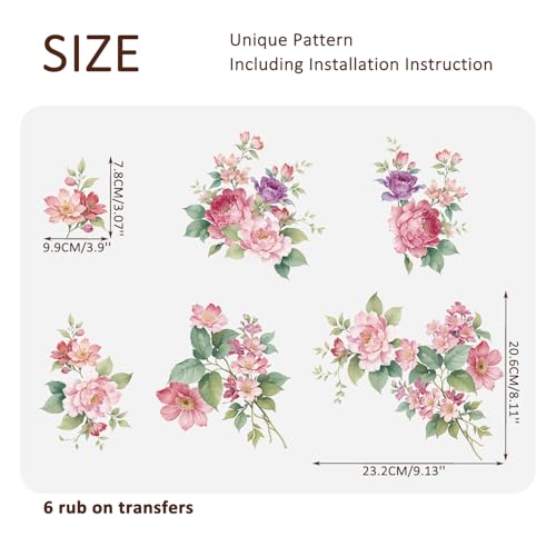 Floral Rub on Transfer for Furniture Wood Glass DIY - color: Sping Pink Peony