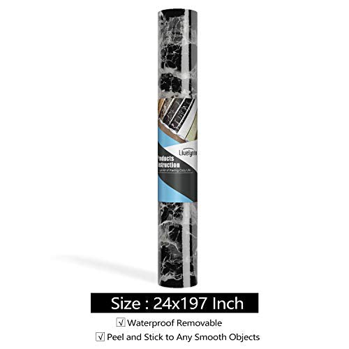 Livelynine 24x197 Black Countertop Peel and Stick Countertops Waterproof Black Marble Contact Paper Self Adhesive Wallpaper Renter Friendly Counter Top Covers Waterproof Kitchen Vinyl Wrap Desk Table - size: 24"W x 197"L