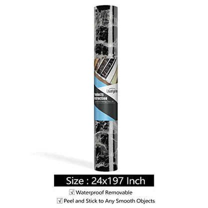 Livelynine 24x197 Black Countertop Peel and Stick Countertops Waterproof Black Marble Contact Paper Self Adhesive Wallpaper Renter Friendly Counter Top Covers Waterproof Kitchen Vinyl Wrap Desk Table - size: 24"W x 197"L