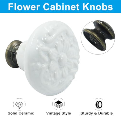 Piutouyar White Ceramic Cabinet Knobs, 34mm / 1.3 Inch, 10Pcs - color: White, size: 10 Pieces