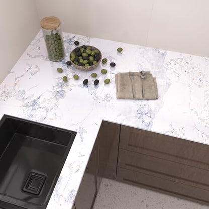 VEELIKE Spruce White Marble Countertop Contact Paper Waterproof Peel and Stick Countertops for Kitchen Bathroom 24''x354'' Self Adhesive Counter Top Wrap Marble Contact Paper for Countertops Table Top - size: 24" x 354"