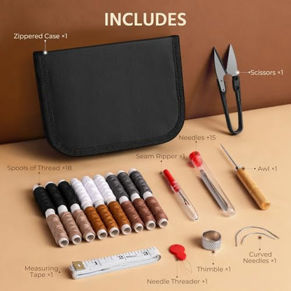 Coquimbo Leather Sewing Kit: 43pcs Needle and Thread Kit with Sewing Awl