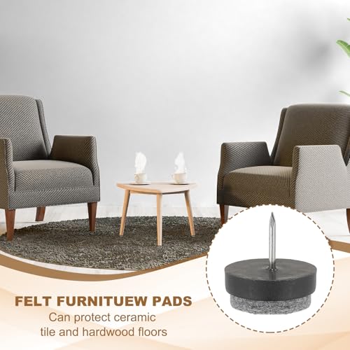 PATIKIL 24 mm Nail-on Felt Pads 40Pcs Round Felt Furniture Sliders Black - color: Black, size: 24 mm