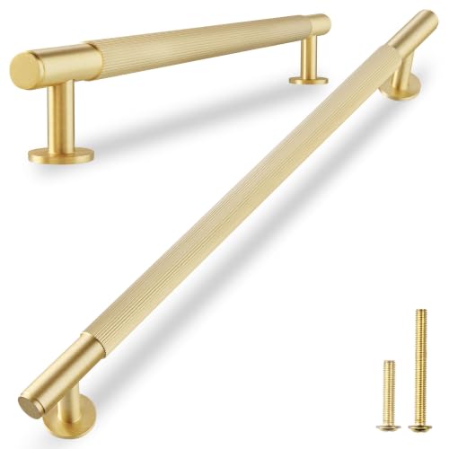 QOGRISUN 2-Pack Solid Brass Extra Long Cabinet Pulls, 10-Inch Gold Handles - size: 10-Inch(256mm)Hole Centers Bar Pull