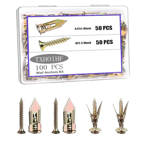 Self Drilling Drywall Anchors with Screws Kit 100Pcs- 50 Sheetrock Anchors 50 Zinc Expansion Screws New Upgraded Zinc Plated Steel No Drill or Holes in Wall,for Wall Hanging,Cabinets,Holds Up to 80LB - size: MDZT-100PCS