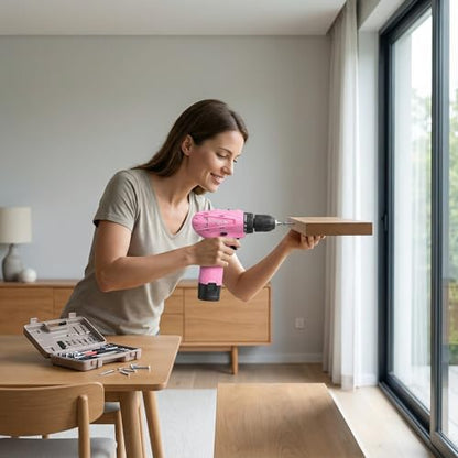 12V Pink Cordless Drill Set with Battery and Charger for Women DIY