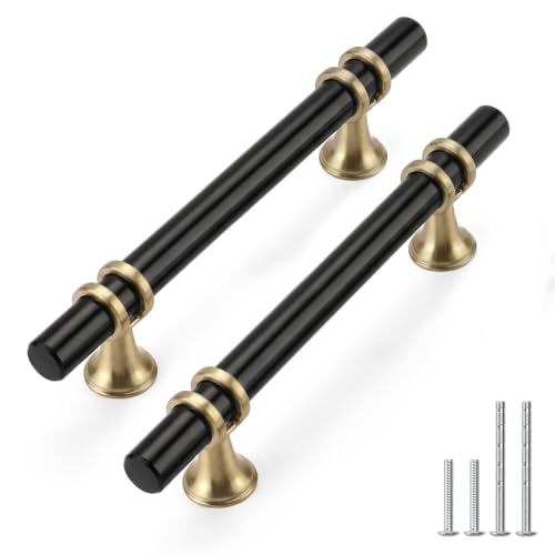 Rergy 10 Pack 4 Inch Hole Center Black and Champagne Bronze Cabinet Pulls - color: Black&Champagne Bronze, size: 4-1/16in Hole Center(102mm)