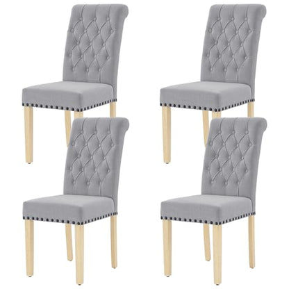LOULENS Fabric Dining Chairs Set of 4, Upholstered Kitchen Chairs, Light Gray - color: Grey, size: Set of 4