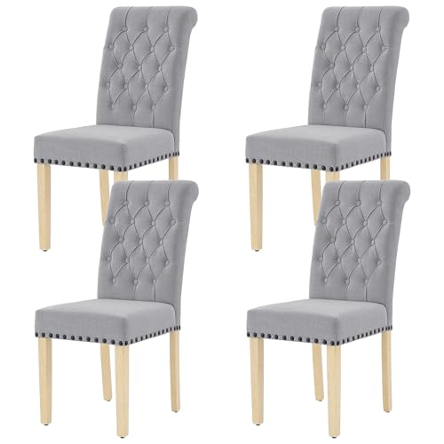 LOULENS Fabric Dining Chairs Set of 4, Upholstered Kitchen Chairs, Light Gray - color: Grey, size: Set of 4