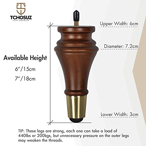 6 inch Solid Wood Furniture Spool Legs with Gold Caps, 4PCS Walnut - color: Walnut, size: 6"/ 15cm