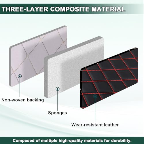 Vinyl Faux Leather Quilted Fabric Foam Backed,Black (Red Thread) - color: Black(red Thread), size: Style-A