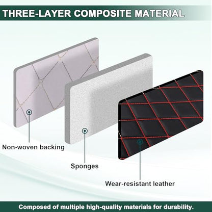 Vinyl Faux Leather Quilted Fabric Foam Backed,Black (Red Thread) - color: Black(red Thread), size: Style-A