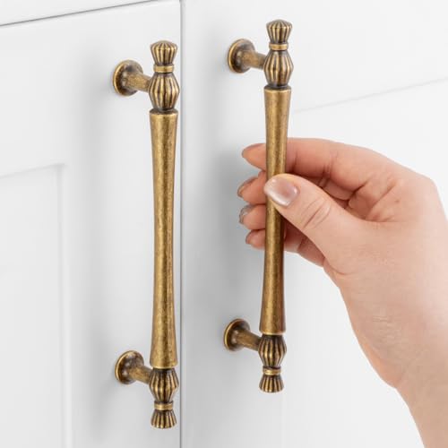 5 Inch Antique Brass Cabinet Pulls 10 Pack French Style P2408 - color: Antique Brass, size: 5" Hole Centers-10 Pcs